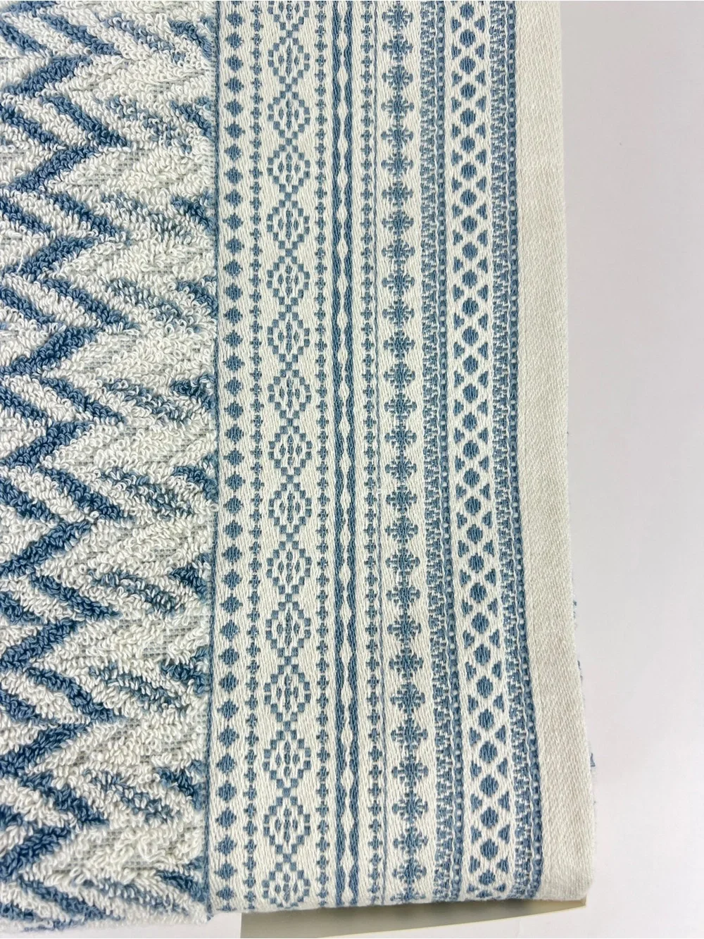 Rachel Zoe Bath Towels Blue Cream Chevron Design Soft 100% Cotton 2 Pc NEW